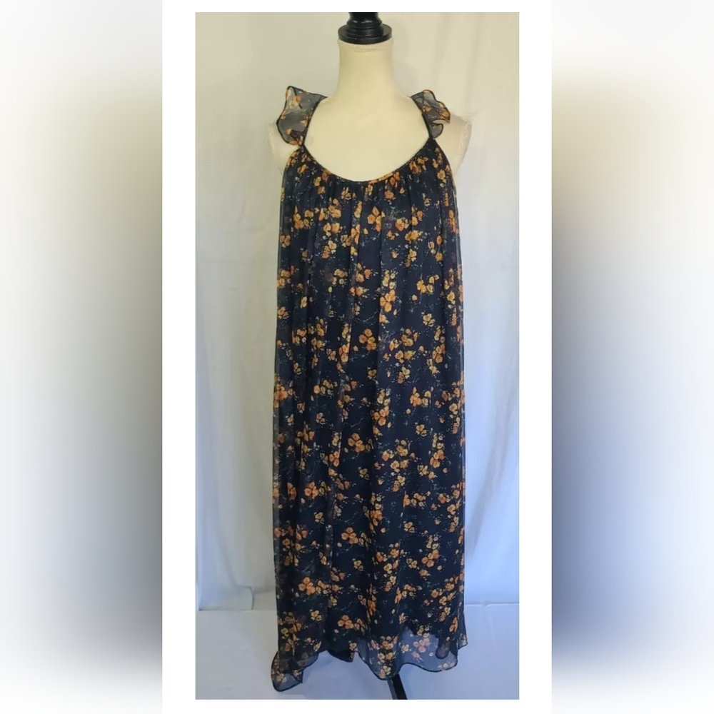 Zara Basic Collection High-Low Chiffon Floral Dress Small Ruffles